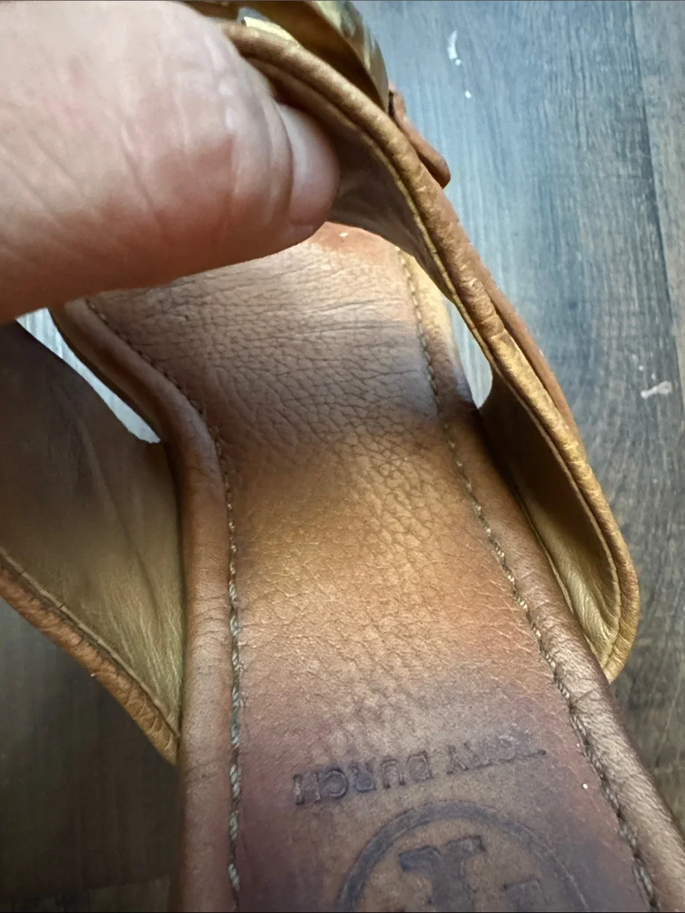 Tory Burch Tan Leather Logo Thong Sandals